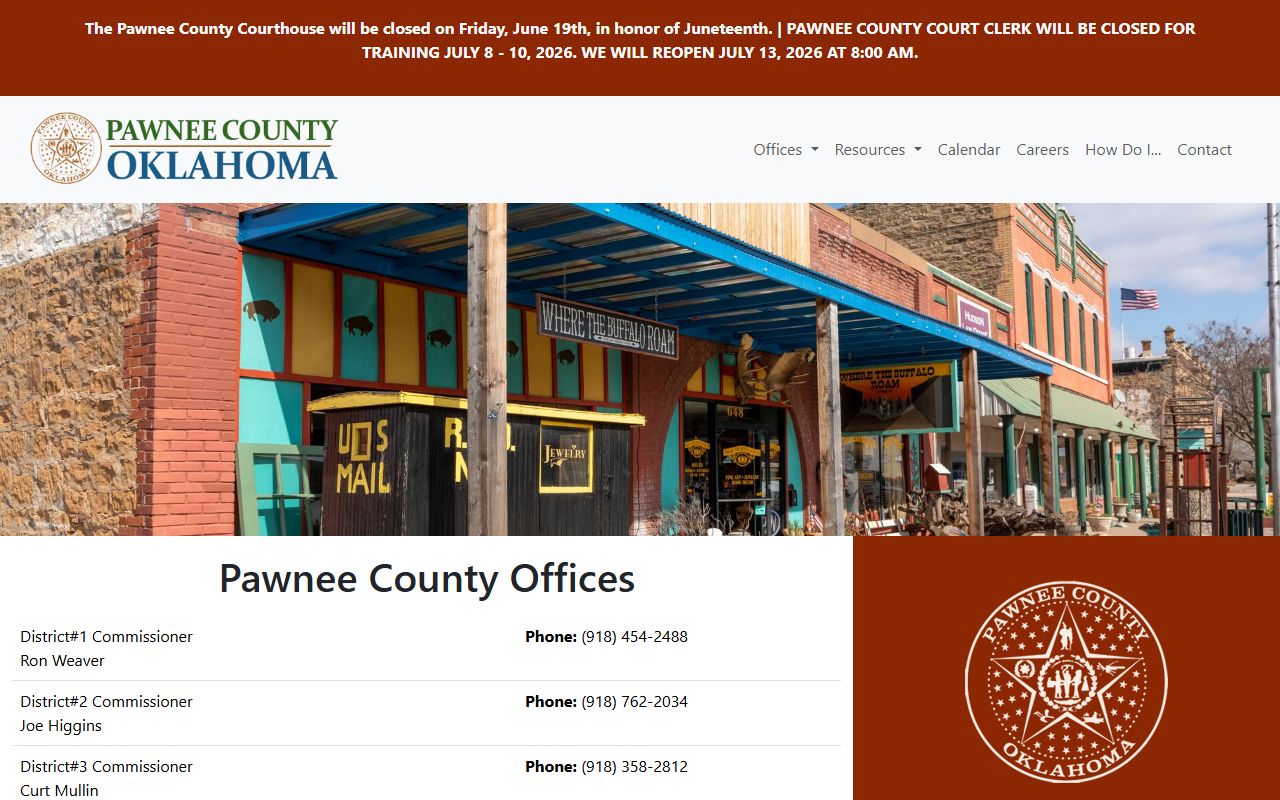 Pawnee County offices and courthouse contact list for court records