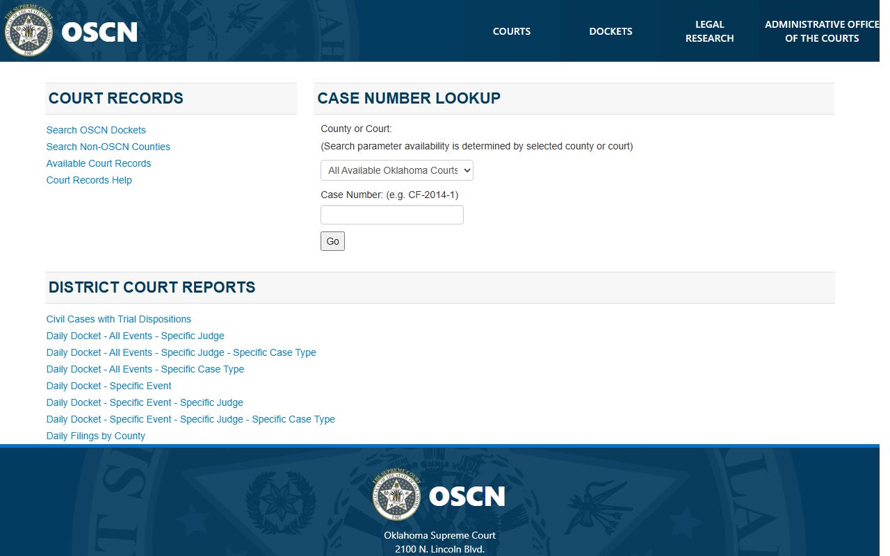 OSCN docket search for Pawnee County court records by case number