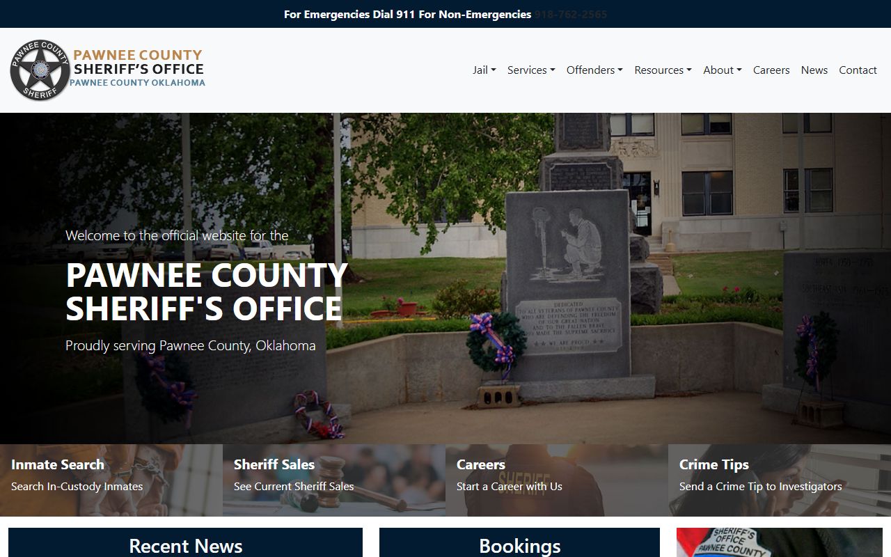Pawnee County Sheriff site with jail and inmate records tools
