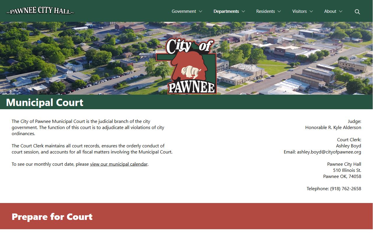 Pawnee Municipal Court page with city court records and payment details